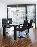 SalesFever Luke Essgruppe 160x90cm schwarz mit 4 Lio Lederstühlen (4 