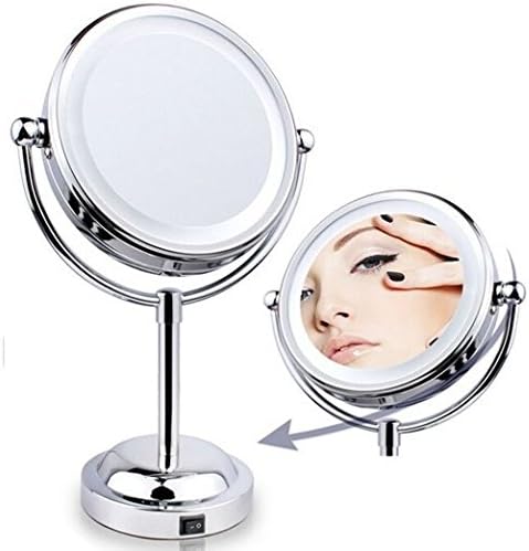 MerySun MRS-H6 6 inch Double-sided LED Women Vanity Mirror 360° Free Rotation 1x &amp; 3x Magnification Makeup Tabletop Mirror