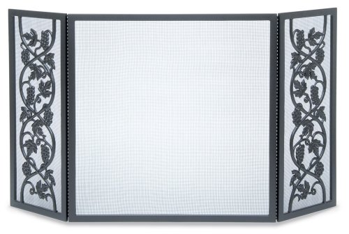 51MFhRM2tJL Pilgrim Home and Hearth Pilgrim Cast Grape Vine Tri Panel Screen Matte Black