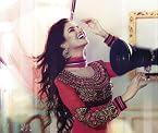 Rani/Black Embroidered Georgette Suit with Dupatta-MHK1010-A