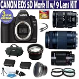 Canon EOS 5D MARK II 9 Lens Deluxe Kit with EF-S 28-135mm f/3.5-5.6 IS USM Standard Zoom Lens & EF 75-300mm f/4-5.6 III Telephoto Zoom Lens + 500mm Mirror Lens + 16GB Deluxe Accessory Kit + 3 Year Celltime Warranty