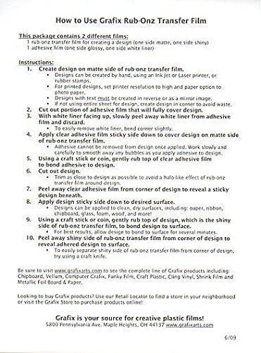 Grafix Rub-Onz Transfer Film (Pack Of 25 Sheets) - Grafix Rub-Onz Transfer Film- Unit: Pack Of 25 Sheetscreate Custom Rub-Ons Quick And Easy With Grafix Rub-Onz Transfer Film!Design By Hand, Rubber S