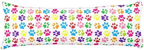 axeling-Soft Cotton Body Pillowcase Pillow Cover 20" x 54"(One side) Paws cute dog cat paw prints trails polka dot body pillow