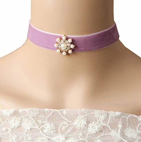 ZeroMart Pink Velvet Ribbon Flower Pendant Victorian Cute Lolita Choker Necklace