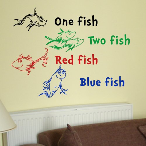 Dr Seuss One Fish Two Fish Red Fish Blue Fish Wall Quote Vinyl Wall Art Decal Sticker