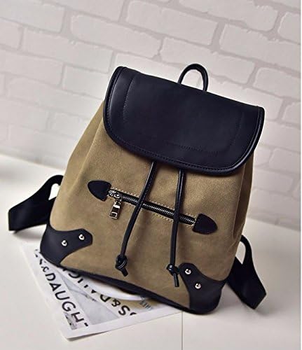 Tumblr Women Canvas Backpack Leather Trim Book Messenger Bag Shoulder Bag Schoolbag Satchel Backpack (khaki)