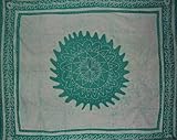 Floral Batik Tapestry-Bedspread-Coverlet-Teal Green