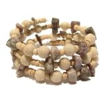 Lepidolite Bracelet 05 Wrap Riverstone Purple White Mango Wood Triple Coil Memory Wire Gemstone Crystal Healing Adjustable