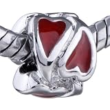 Pandora Style Bead Double Red Heart Charm Bead Fits Pandora Bracelet