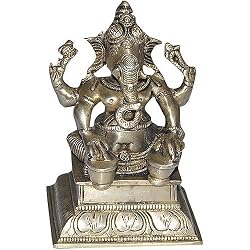 Sitting Ganesa Brass Statue Playing Manjira