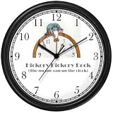 Hickory Dickory Dock, the Mouse - from Mother Goose by Artist: Sylvia Long Wall Clock by WatchBuddy Timepieces (Black Frame)