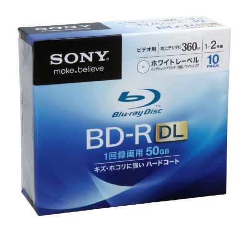Sony Blu-ray Disc 10 Pack - 50GB 2x Speed BD-R DL Version 2010 - White Inkjet Printable Sony Blu-ray Disc 10 Pack - 50GB 2x Speed BD-R DL Version 2010 - White Inkjet Printable