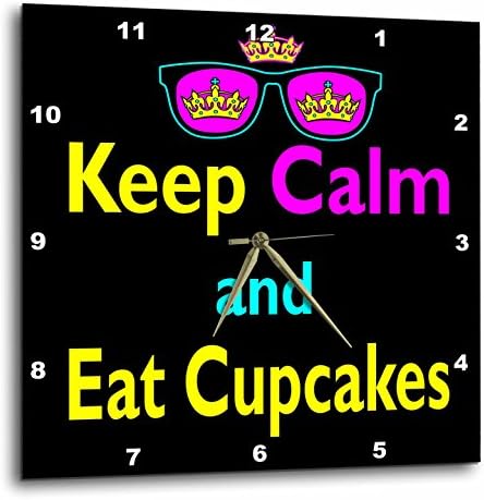 Dooni Designs CMYK Hipster Designs - CMYK Keep Calm Parody Hipster Crown And Sunglasses Keep Calm And Eat Cupcakes - 13x13 Wall Clock (dpp_116638_2)
