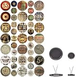 Metal Custom Fasteners with Stickers by Tim Holtz Idea-ology, 12 Large and 12 Small Brads, Various Sizes, Antique Nickel Finish, TH93030