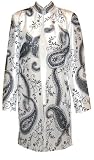 Entice Sophisticated Silk White Ground Mandarin Collar Long Duster