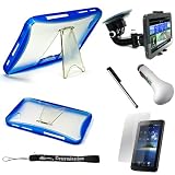Blue Cradle Kickstand Protective High Quality Stand Alone Hard Shell TPU Skin Cover Case for Samsung Galaxy Tab Tablet + Includes a Durable Screen Protector + Includes a 360° Rotatable Windshield Mount + Includes a Stylus Pen to Navigate Your Tablet + Includes a Car USB Charger