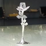 CRYSTAL ROSE FLOWER - FACETED SILVERPLATE AND CRYSTAL PINK ROSE FLOWER