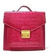 L.A.P.A. Italian Designer Croc Embossed Pink Leather Women's Briefcase with Shoulder Strap