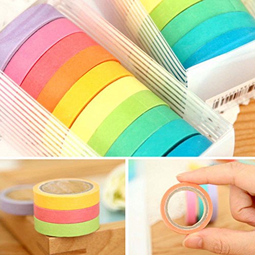 10x Rainbow Washi Sticky Paper Masking Adhesive Decorative Tape Scrapbooking DIY