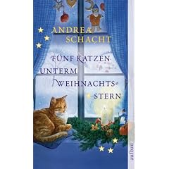 F�nf Katzen unterm Weihnachtsstern.