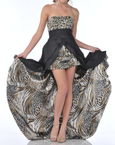 Zeilei 9513 Animal Print Hi-low Strapless Homecoming Pageant Dress