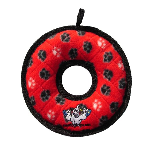 Tuffys Junior Ring Dog Toy, Red Paws