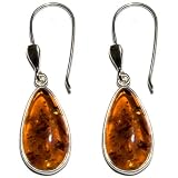 Certified Genuine Honey Amber and Sterling Silver Classic Drop Earrings