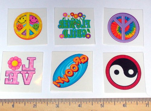 144 Retro Love Peace Groovy Temporary Tattoos
