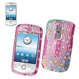 New Fashionable Perfect Fit Hard Diamante Protector Skin Cover (Faceplate/Snap On) Full Rhinestones Diamond Bling for HTC G2 myTouch 3G / Magic T-Mobile - Pink with Flower