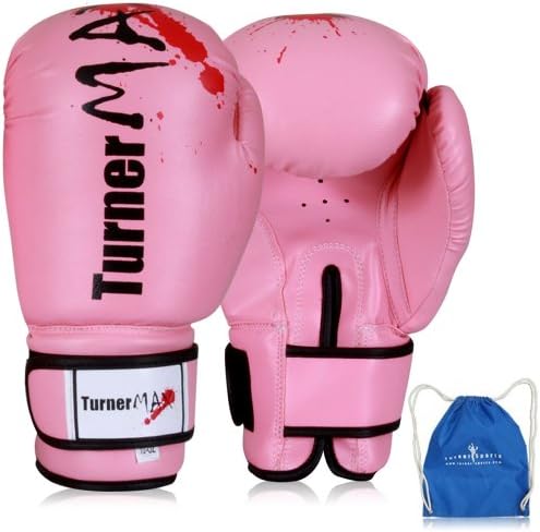TurnerMAX Kick Boxing Gloves Martial Arts Sparring bag Pink 8oz with Free Parachute Goody Bag Blue