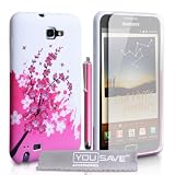 Yousave Accessories TM Samsung Galaxy Note Accessory Pack Pink White Bee Floral Silicone Gel Case Cover Skin With Stylus Pen Screen Protector And Grey Micro-Fibre Polishing Cloth: samsung galaxy note tm