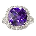 Sterling Silver Cushion-Cut Purple Cubic Zirconia Ring with Pave Border - 7
