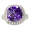 Sterling Silver Cushion-Cut Purple Cubic Zirconia Ring with Pave Border - 7