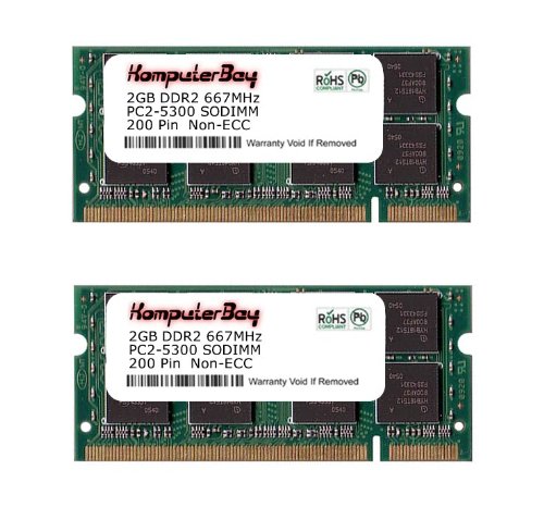 Komputerbay 4GB (2 X 2GB) DDR2 SODIMM (200 pin) 667Mhz PC2 5400 / PC2 5300 FOR Apple 4 GB KIT