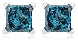 14k White Gold Princess-Cut Blue Diamond Stud Earrings (3/8 cttw)