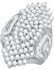 3.00 Carat (ctw) 10K White Gold Round & Baguette Cut White Diamond Ladies Cluster Right Hand Ring 3 CT