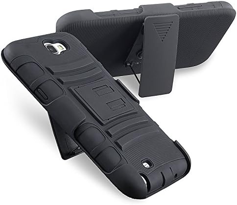 Black / Black Hybrid Rugged Heavy Duty Hard/Soft Case Cover with Holster Swivel Stand for Samsung©Galaxy Note 2 II N7100