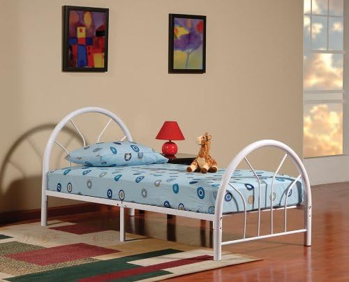 New Metal Twin Size Kid Bed Frame with Headboard and Footboard (White)