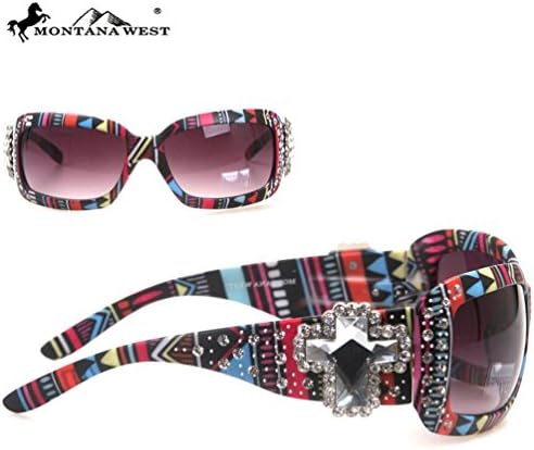 (B43-1)Montana West Floral Concho With Aztec Print Sunglasses-SGS22B(Black)