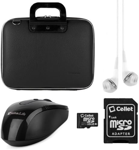 SumacLife Cady Collection Carrying Case for Dell Inspiron / Latitude / Vostro / XPS / Alienware 13.3 to 14" Laptops + White VG Headphones + USB Mouse + 16GB Memory Card (Black)