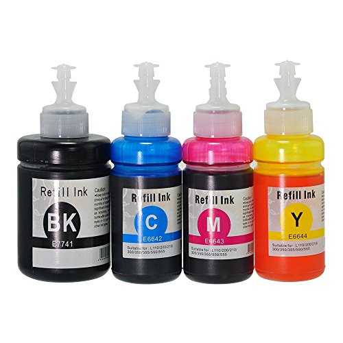 Kingway Compatible Epson T774 T664 Ecotank Refill Ink (140ml T7741 Black Ink, 70ml T6642 T6643 T6644 C/M/Y ink ) for Epson Expression ET-2550 ET-2500 ET-3600 WorkForce ET-4550 ET-4500 EcoTank Printer