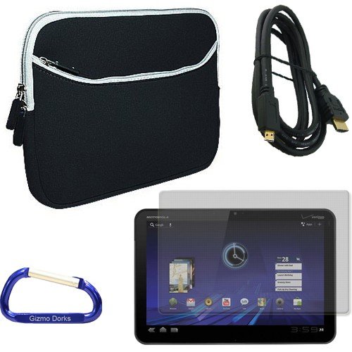 Gizmo Dorks Neoprene Sleeve (Black) with HDMI cable and Screen Protector for the Motorola Xoom Tablet