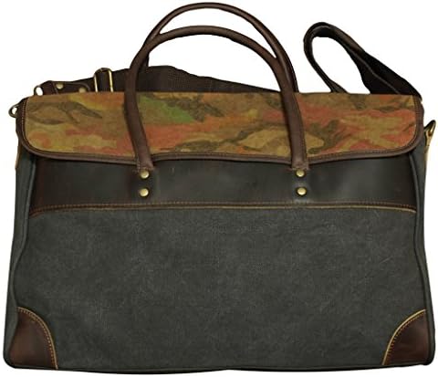 Rustic City Leather and Canvas Charcoal Briefcase Messenger Bag w/ Camouflage