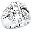 Solid Sterling Silver Cubic Zirconia Rhodium Plated Dollar Sign Men's Ring