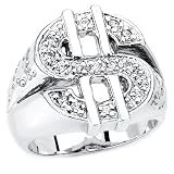 Solid Sterling Silver Cubic Zirconia Rhodium Plated Dollar Sign Men's Ring