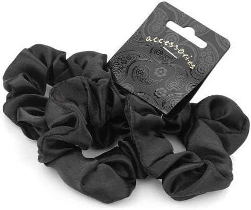 3 Black Satin Hair Scrunchies AJ26655 by Hair Scrunchies