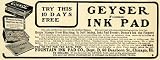 1908 Ad Fountain Geyser Stamping Stamp Ink Pad Chicago Stationary Supplies Trial - Original Print Ad
