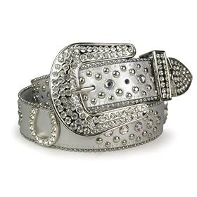 Ladies Western Rhinestone Silver Circle Studs and Horseshoes Decoration Genuine Leather Belt