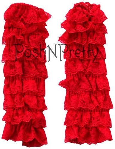 Red Lace RUFFLE Baby Toddler Leg warmers. One Size. Tiers of Lace. Just Adorable!