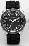 Fossil Silicone Three Hand Black Dial Watch